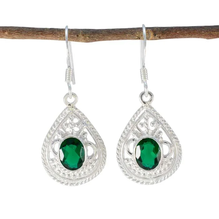Emerald CZ French Naomi Solitaire Dangle Green 925 Silver Earring