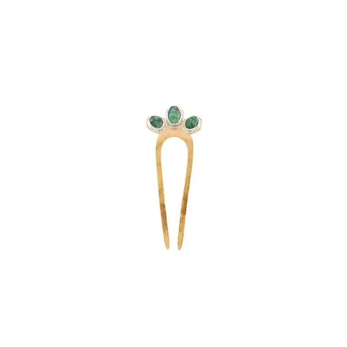 Empire Hair Pin in Emerald & Bronze – Small