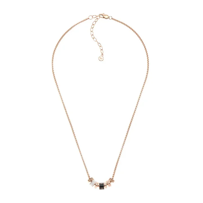 Emporio Armani Rose Gold Plated Stainless Steel Black Lacquer Components Pendant With Chain