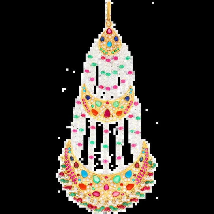 Enchanting Maang Tikka with Navratan in 22K Gold