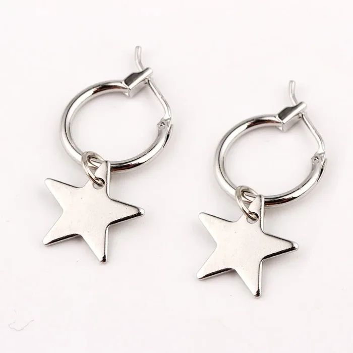 Endless Circle Geometry Star triangle Small Hoop Earrings With Pandent Silver Gold Color Simple Earring For Women Men Jewelry