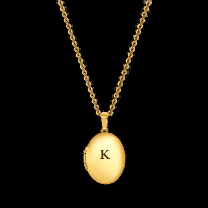Engraved Oval Photo Locket Necklace
