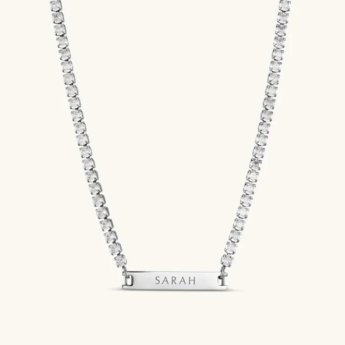 Engraved Tennis Necklace Silver