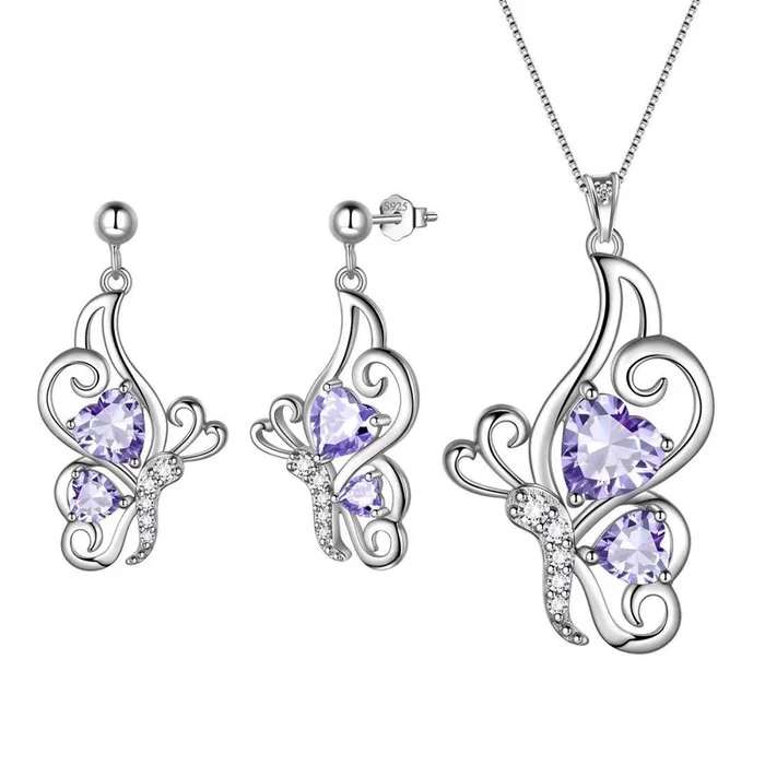Ensemble de bijoux en Alexandrite avec pierre de naissance papillon, 3 pièces, cadeau d’anniversaire pour femmes et filles