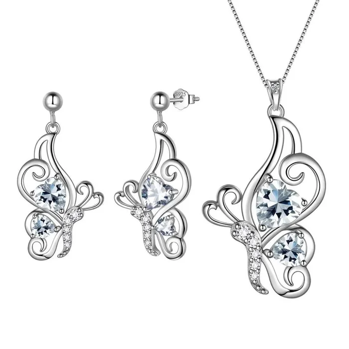 Ensemble de bijoux en diamant avec pierre de naissance papillon, 3 pièces, cadeau d’anniversaire pour femmes et filles