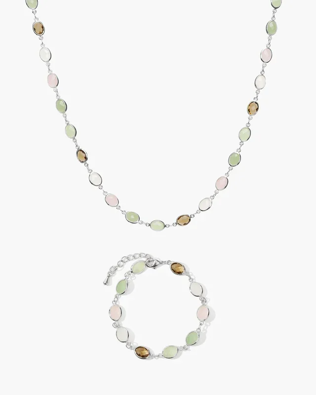 Ensemble de Collier Pierre Romantique Fantaisiste et Bracelet en Argent