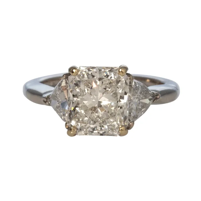 Estate 3.26ct Radiant Center & 1ctw Trillion Side Diamond 14K Gold Ring