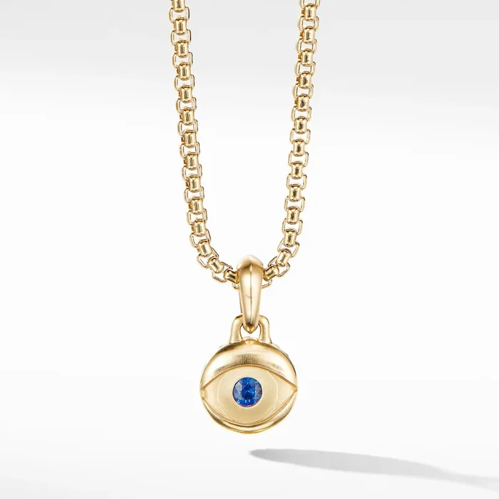 Evil Eye Amulet in 18K Yellow Gold with Blue Sapphire, 14.5mm