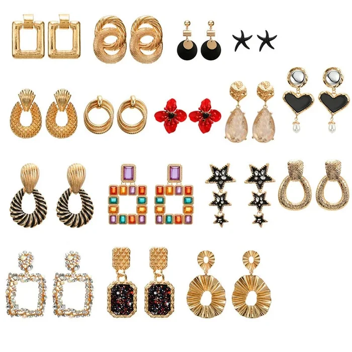 F32 Multi Designs Wholesale Fashion Jewelry Women Metal Vintage Statement Clear Crystal Drop Earrings For Women Metal Earring