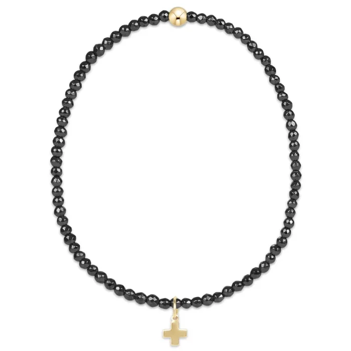 faceted hematite 2mm bead bracelet – signature cross gold charm
