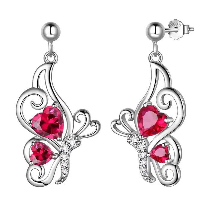 Farfalla Birthstone Luglio Orecchini con rubino Donne Ragazze Gioielli Regalo di compleanno Argento sterling