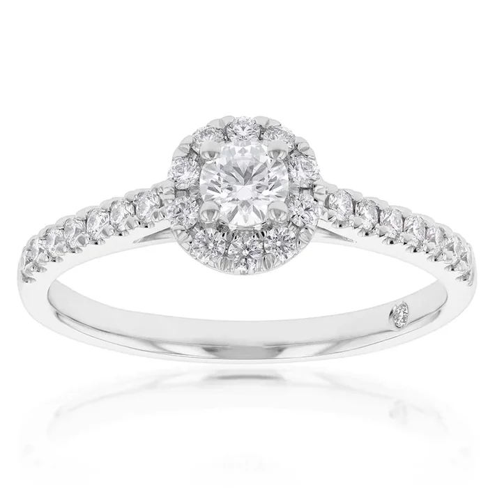 Flawless Cut 3/8 Carat Halo Ring in 18ct White Gold