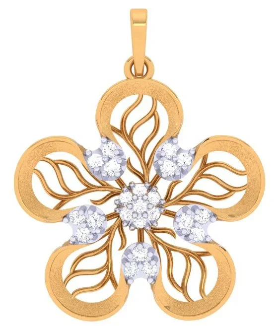 Floral Motif Gold Diamond Pendant Set
