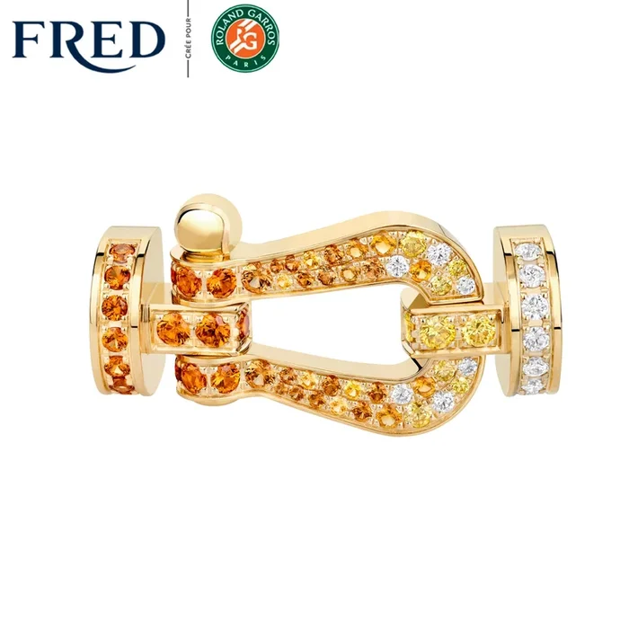 Force 10 buckle yellow gold diamond pavé colored stones | FRED X ROLAND-GARROS