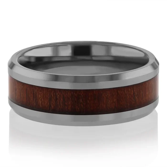 Forte Tungsten Central Koa Wood Inlay Polished Ring