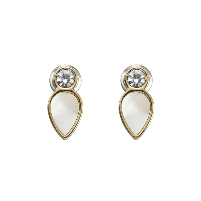 Fossil Yellow Gold Plated Stainless Steel Mother Of Pearl Teardrop Stud Earring