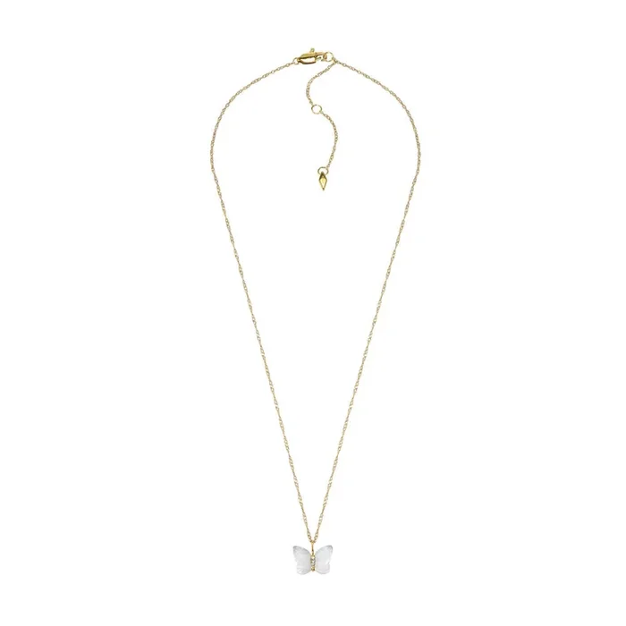 Fossil Yellow Gold Plated Stainless Steel White Mother Of Pearl Butterfly Pendant with Chain