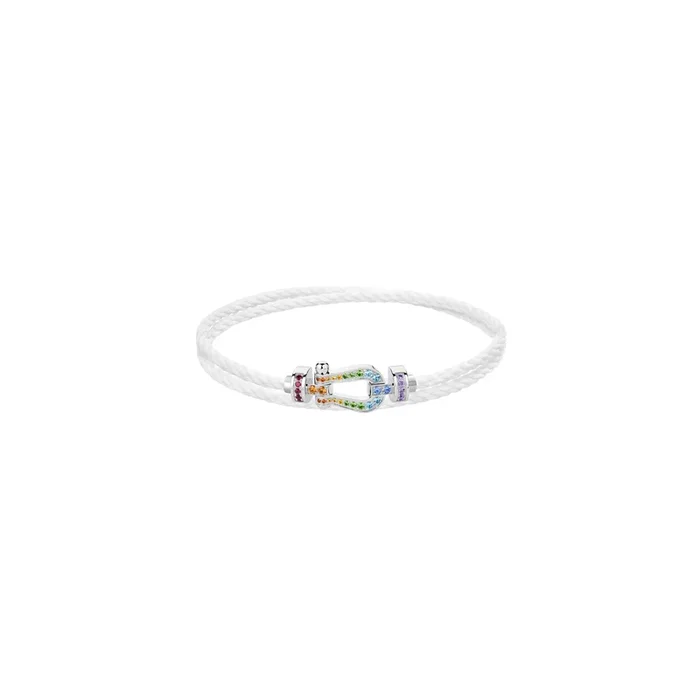 FRED Force 10 bracelet in white gold, colored stones and white double twist cable | Lepage
