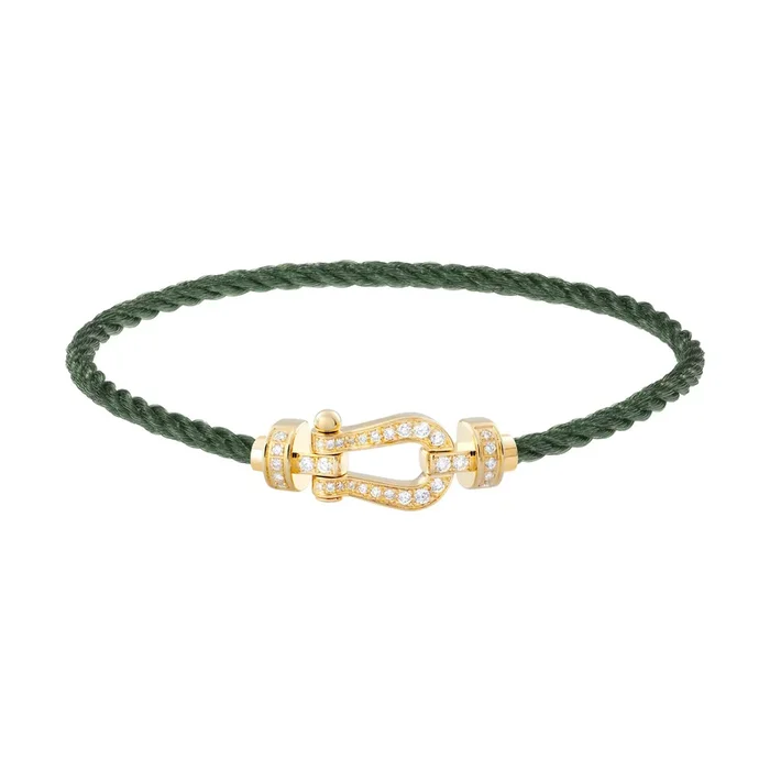 Fred Force 10 bracelet medium model in yellow gold, diamond-paved and khaki cable – Lepage