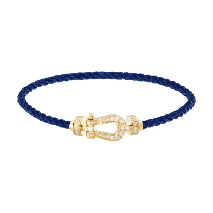 Fred Force 10 bracelet medium model in yellow gold, diamond-paved and navy blue cable – Lepage