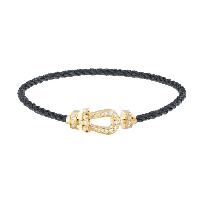 Fred Force 10 bracelet medium model in yellow gold, diamond-paved and stormy grey cable – Lepage