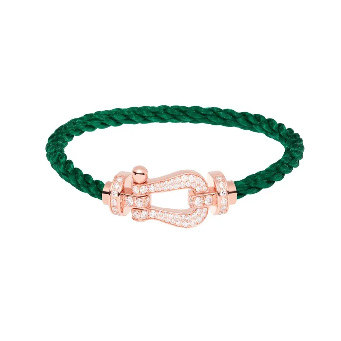 Fred Force 10 large model bracelet in rose gold, diamond-paved and emerald green cable – Lepage