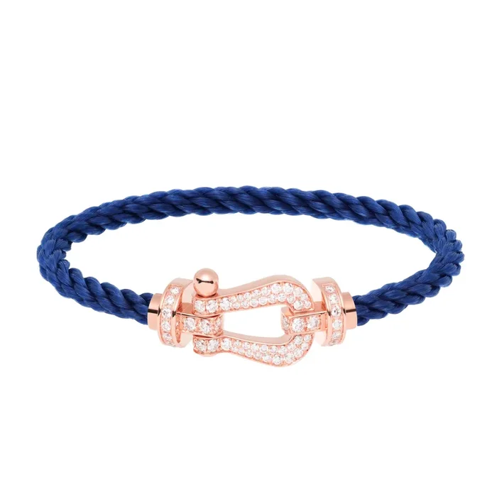 Fred Force 10 large model bracelet in rose gold, diamond-paved and indigo blue cable – Lepage