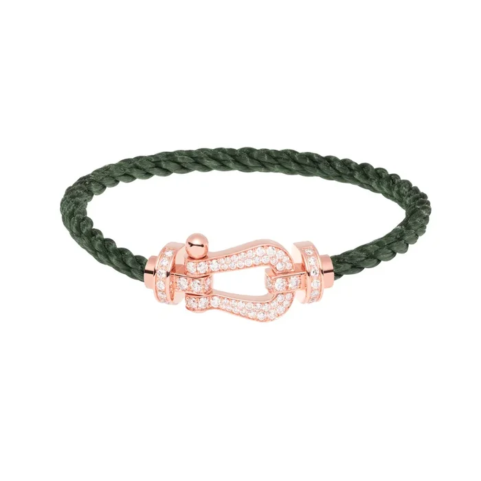 Fred Force 10 large model bracelet in rose gold, diamond-paved and khaki cable – Lepage