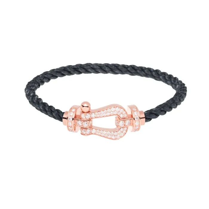Fred Force 10 large model bracelet in rose gold, diamond-paved and stormy grey cable – Lepage