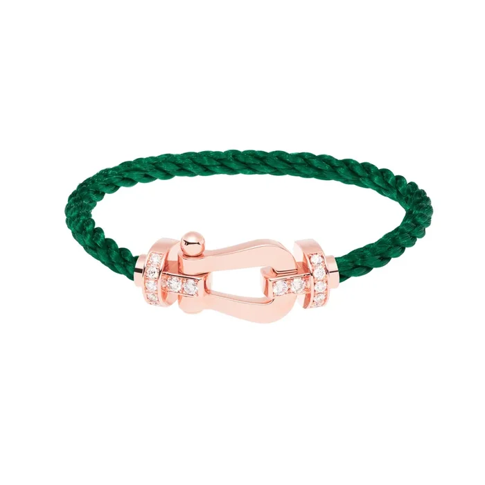 Fred Force 10 large model bracelet in rose gold, diamonds and emerald green cable – Lepage