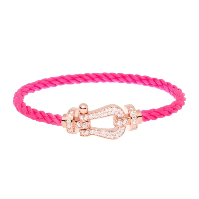 Fred Force 10 large model bracelet in rose gold, diamonds and fluorescent pink cable – Lepage