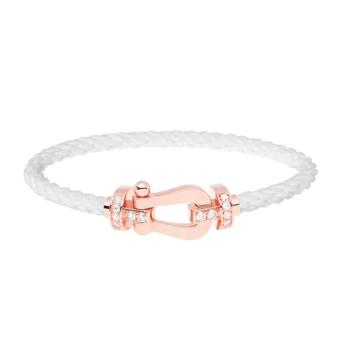 Fred Force 10 large model bracelet in rose gold, diamonds and white cable – Lepage