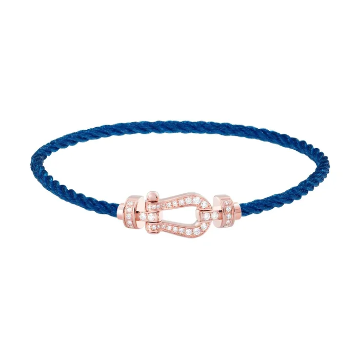 Fred Force 10 medium model bracelet in rose gold, diamond-paved and denim blue cable – Lepage