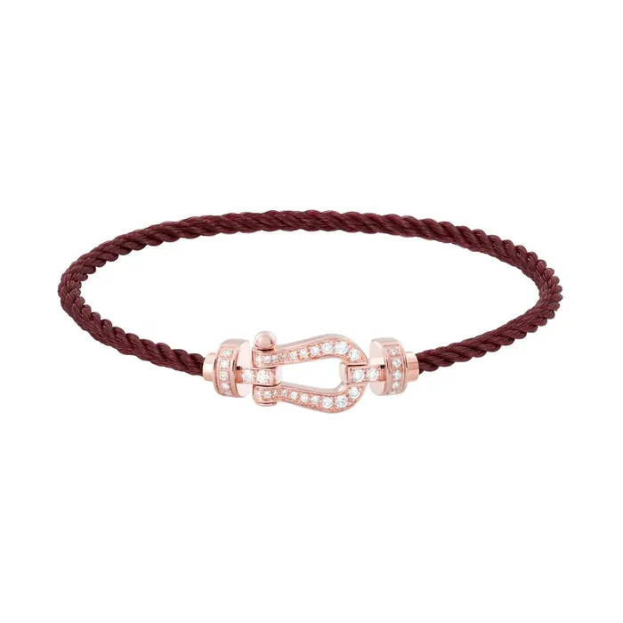 Fred Force 10 medium model bracelet in rose gold, diamond-paved and garnet cable – Lepage