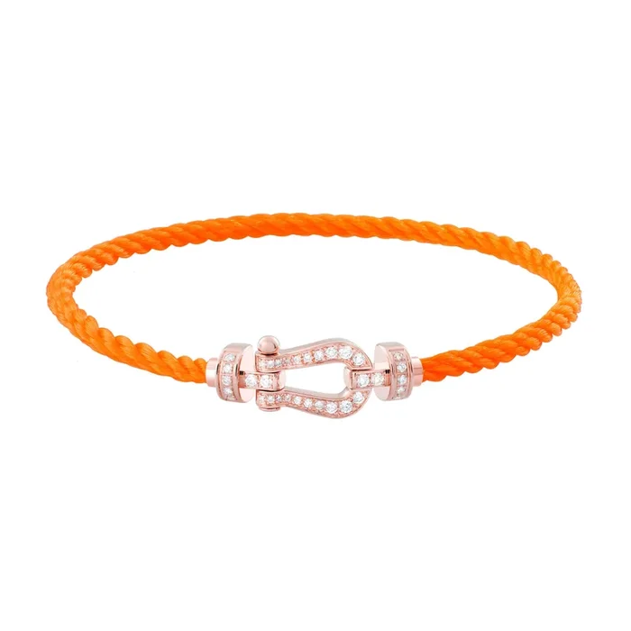 Fred Force 10 medium model bracelet in rose gold, diamond pavement and fluorescent orange cable – Lepage