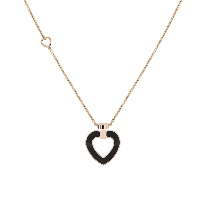 Fred Pretty Woman necklace, medium model in rose gold, diamonds, white mother-of-pearl and onyx- Lepage