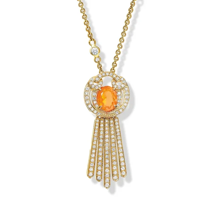 Frida Necklace Pendant 18ct Yellow Gold – Fire Opal & Diamond Pavé