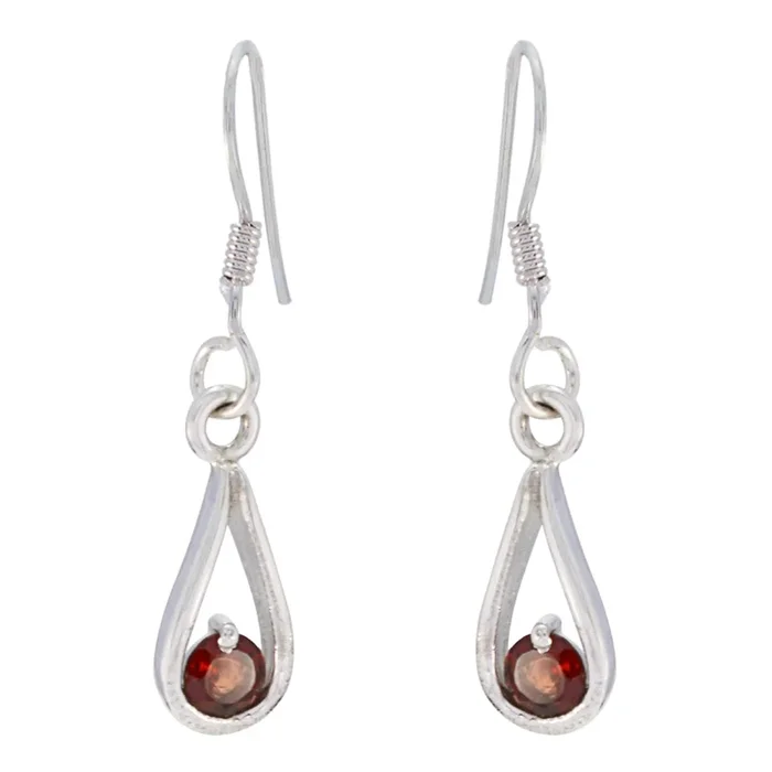Garnet African Laura Solitaire Dangle Red 925 Sterling Silver Earring