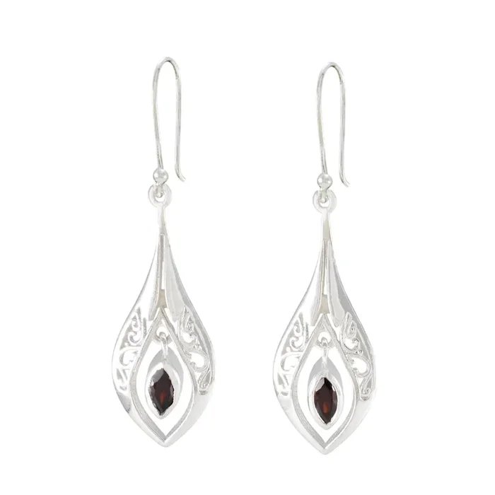 Garnet African Natalie Solitaire Dangle Red Silver Earring