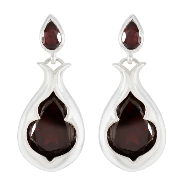 Garnet American Emilia Toi et Moi Stud Red Silver Earring