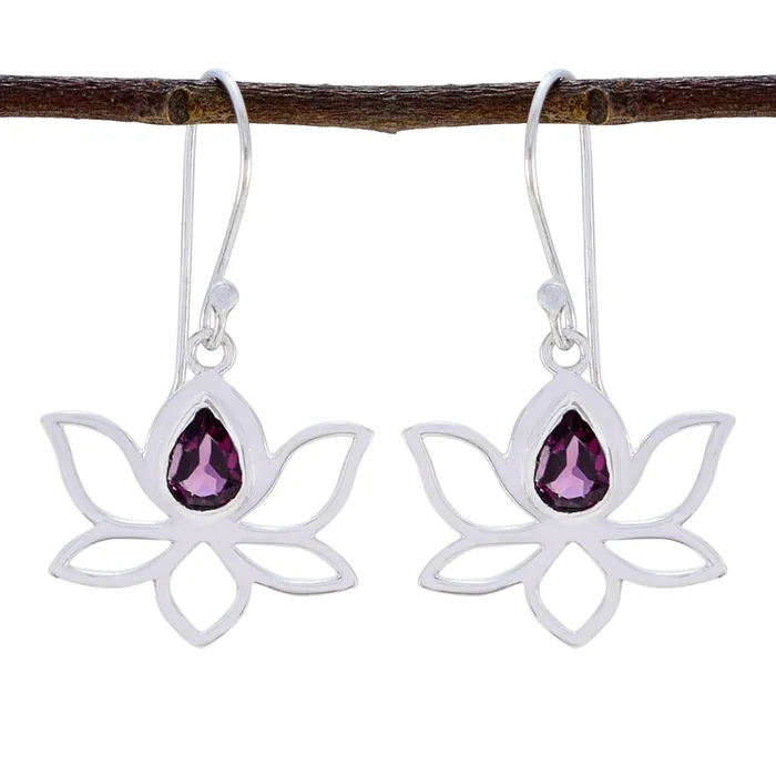 Garnet American Ines Solitaire Dangle Red 92.5 Silver Earring