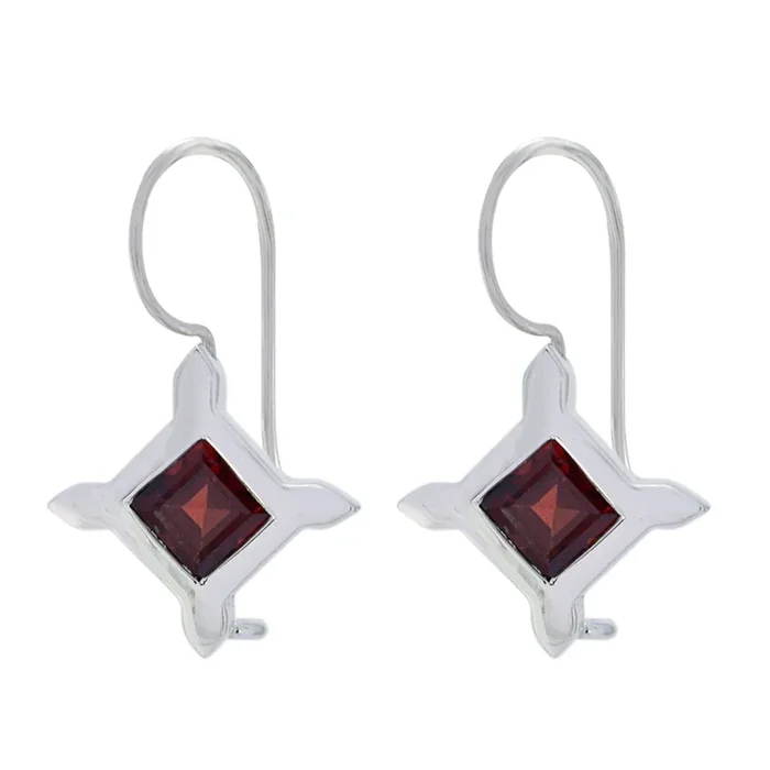 Garnet American Lili Solitaire Dangle Red Sterling Silver Earring