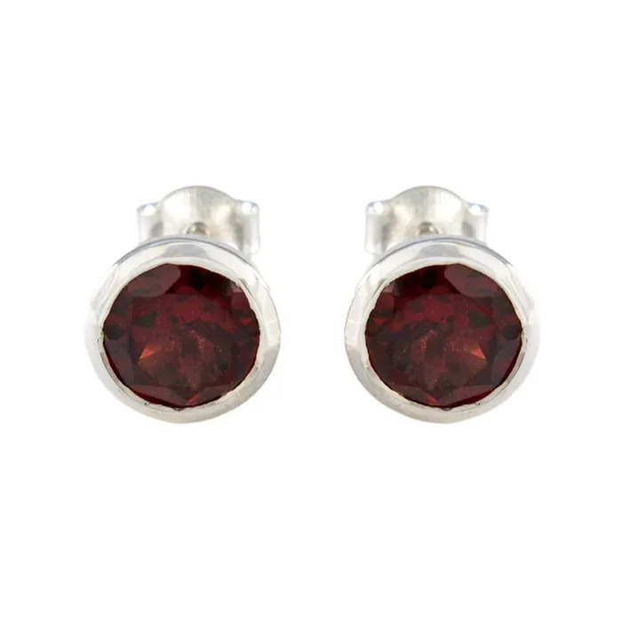 Garnet American Lourdes Solitaire Stud Red 925 Sterling Silver Earring