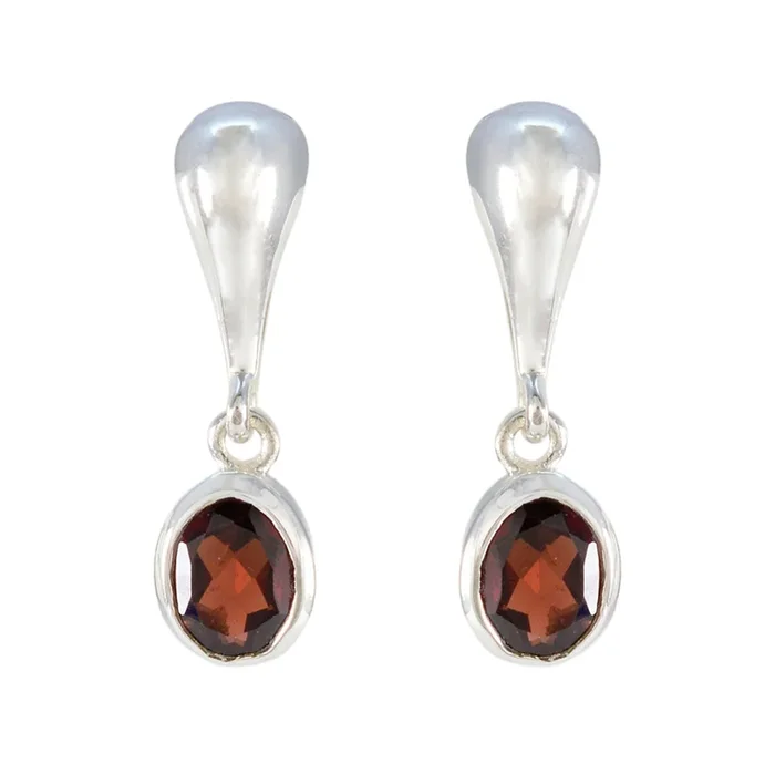 Garnet American Riley Solitaire Stud Red Sterling Silver Earring