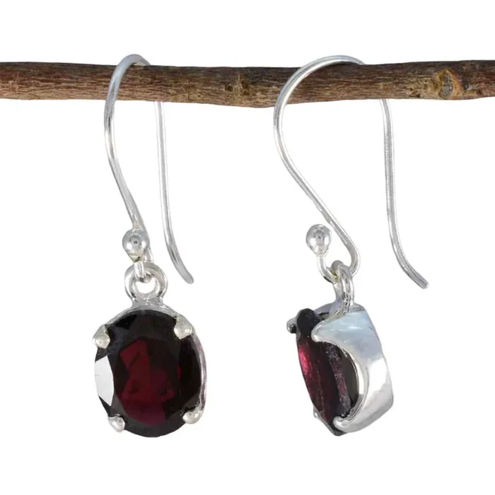 Garnet American Yasmine Solitaire Dangle Red Silver Earring