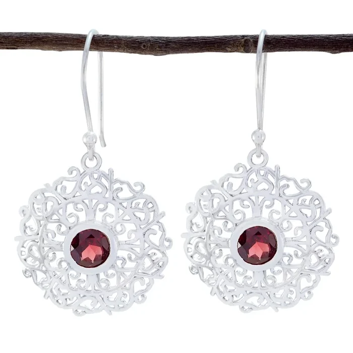 Garnet Australian Maya Solitaire Dangle Red Sterling Silver Earring