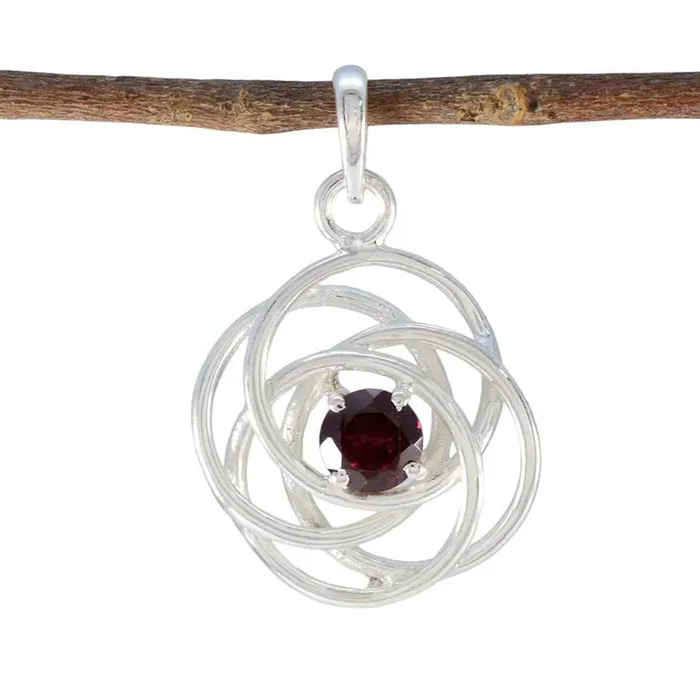 Garnet Dainty Spanish Silver Solitaire Savannah Art-Deco Red Pendant Jewelry