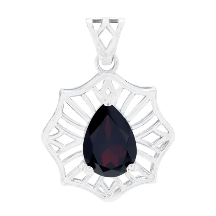 Garnet Delicate Spanish 92.5 Silver Solitaire Charlotte Victorian Red Pendant Jewellery