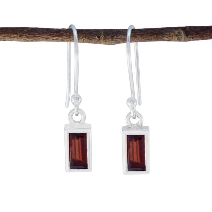 Garnet Egyptian Lily Solitaire Dangle Red Sterling Silver Earring