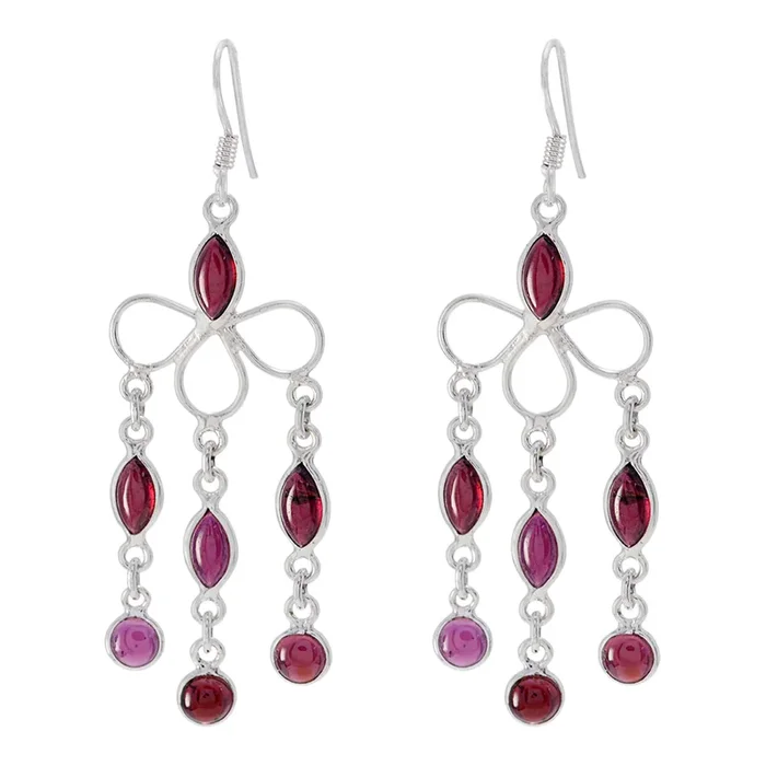 Garnet French Natalia multiple Dangle Red Sterling Silver Earring